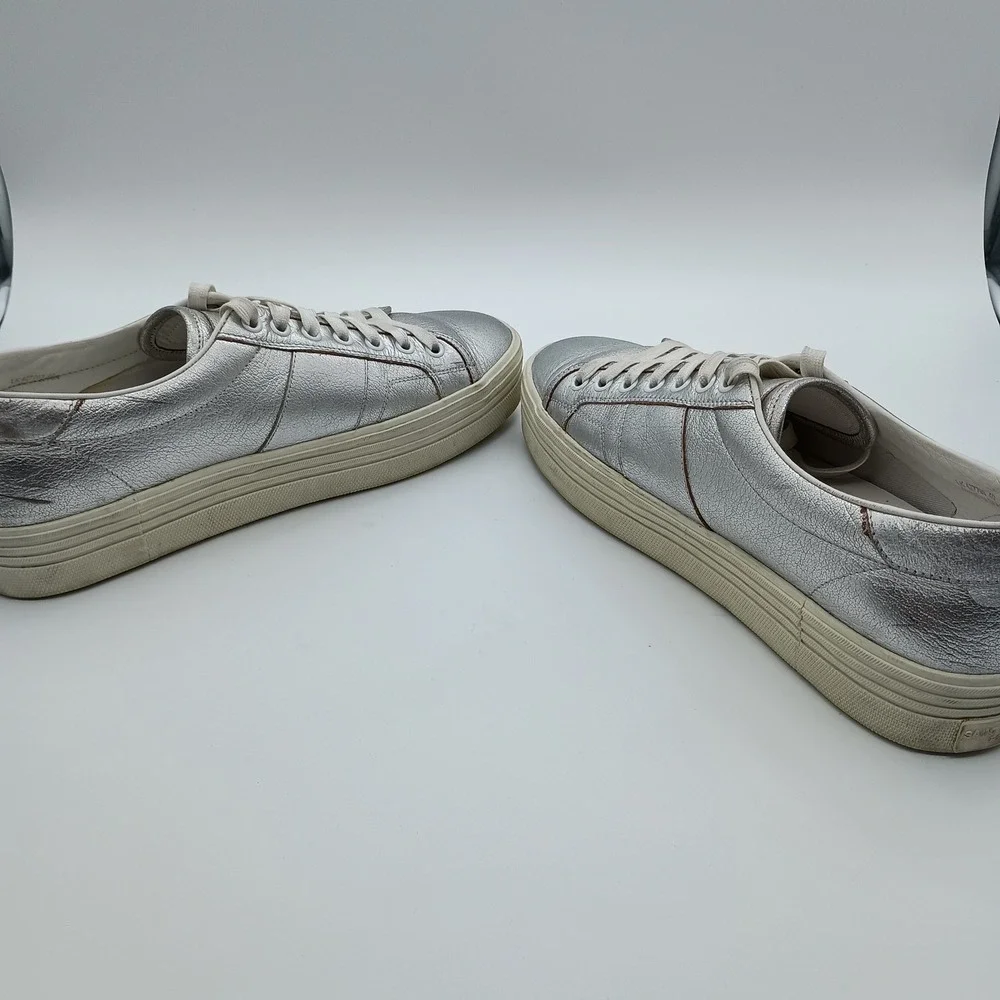 Saint Laurent Paris Silver Metallic Leather Low Top‎ Platform Sneakers EU 40